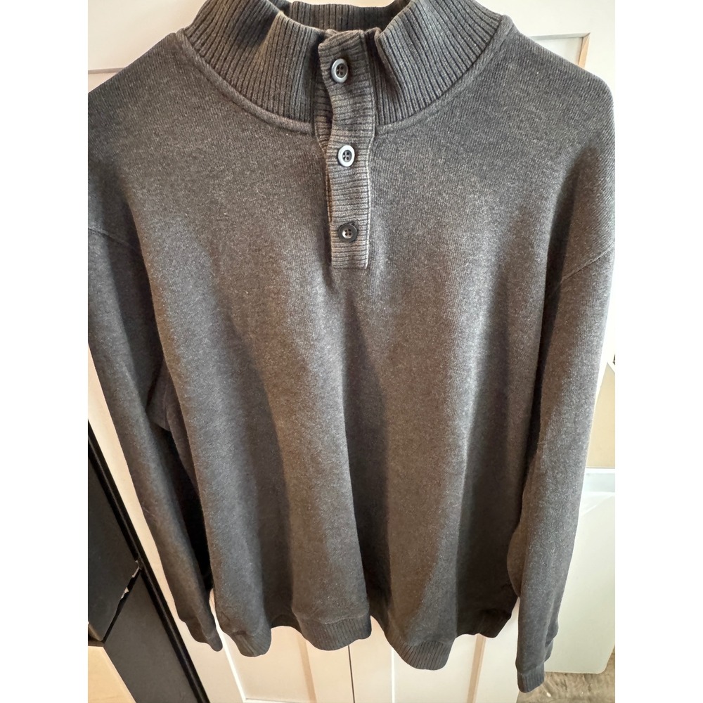 Eddie Bauer Mens Large Gray 100% Cotton Mock Neck‎ Quarter Button  Pullover